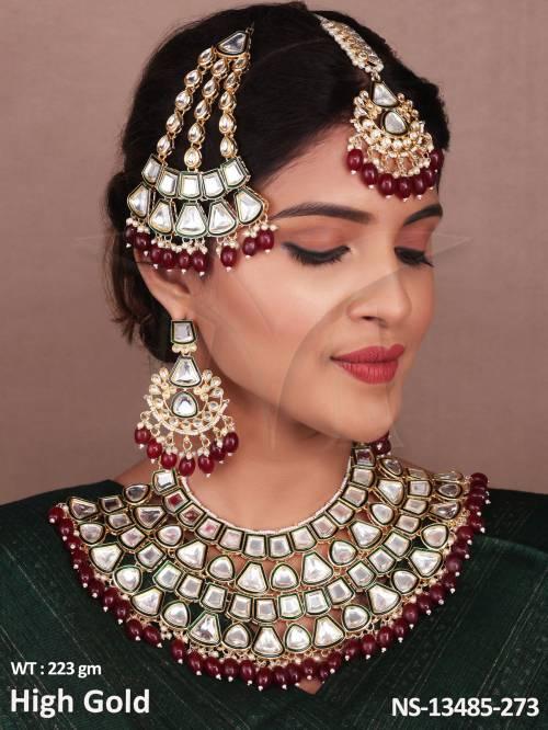 Fancy Design Party wear High Gold Polish  Heavy Kundan Jewellery Choker Necklace Set with Maang Tikka 